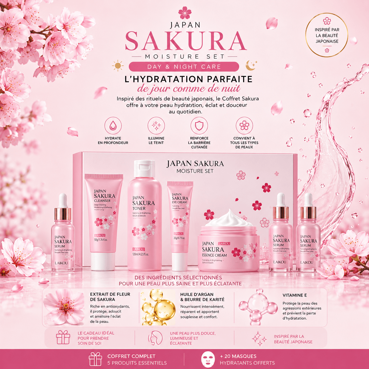 Coffret Sakura Hydratation Visage – Sérum & Crème